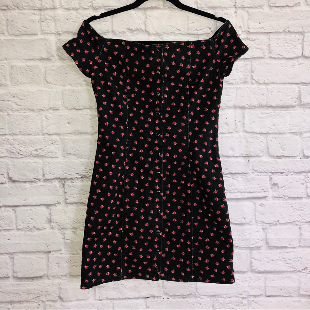 Mini Floral Button Down Mini Denim Dress